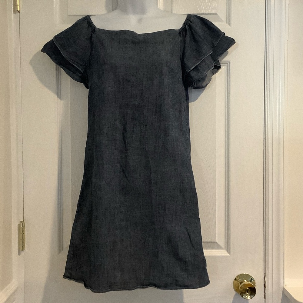 ALICE + OLIVIA Blue Linen Blend Ruffled Sleeve Capsule Twee Fall Mini Dress M